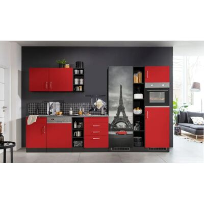 Held Möbel Paris Küchenzeile - 350cm, Rot, Graphit - Küchenzeilen Held Möbel Paris Küchenzeile - 350cm, Rot, Graphit - Küchenzeilen