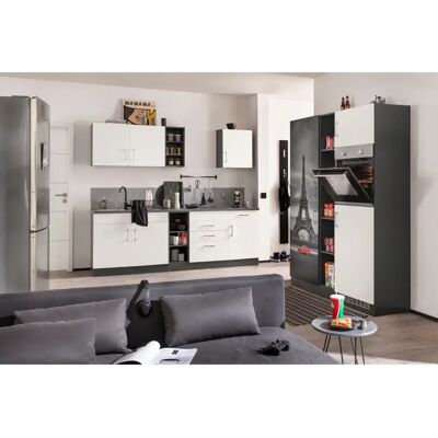 Held Möbel Paris Küchenzeile - Komplett, 390x60cm, Weiß & Graphit - Küchenmodul Held Möbel Paris Küchenzeile - Komplett, 390x60cm, Weiß & Graphit - Küchenmodul