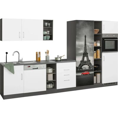 Held Möbel Paris Küchenzeile - 350cm, Weiß, Arbeitstopp Anthrazit - Küchenzeile Held Möbel Paris Küchenzeile - 350cm, Weiß, Arbeitstopp Anthrazit - Küchenzeile