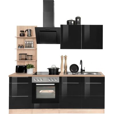 Kochstation KS-Brindisi Küchen-Set - Schwarz & Holz Kochstation KS-Brindisi Küchen-Set - Schwarz & Holz