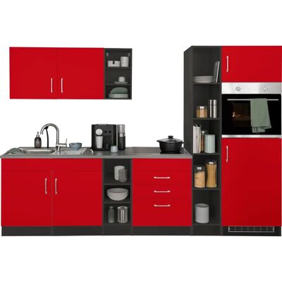 Kochstation KS-Paris - Rote Küchenzeile, 280x60cm - Ohne Geräte Kochstation KS-Paris - Rote Küchenzeile, 280x60cm - Ohne Geräte