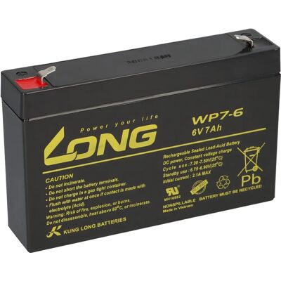 Kung Long - WP7-6 - 6V 7Ah - Faston 187 - Batterie Kung Long - WP7-6 - 6V 7Ah - Faston 187 - Batterie