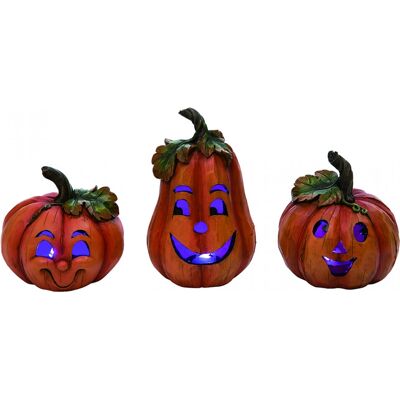 Horror-Shop Halloween Kürbis Figuren Holzoptik 3er Set - Dekorfigur Horror-Shop Halloween Kürbis Figuren Holzoptik 3er Set - Dekorfigur