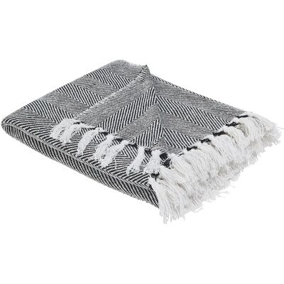 Beliani puuvillainen viltti - Musta - 130x160 cm - Sängynpeitto - Boho rannikkomalli Beliani puuvillainen viltti - Musta - 130x160 cm - Sängynpeitto - Boho rannikkomalli