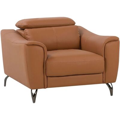 Sillón de Cuero Marrón Beliani - Reposacabezas Ajustable - Estilo Moderno Sillón de Cuero Marrón Beliani - Reposacabezas Ajustable - Estilo Moderno