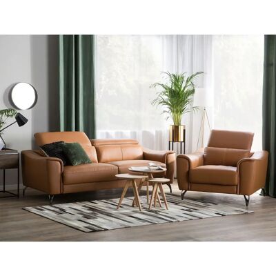 Conjunto de Sofás de Cuero Beliani 3+1 - Reclinable, Asientos Anchos, Estilo Retro Conjunto de Sofás de Cuero Beliani 3+1 - Reclinable, Asientos Anchos, Estilo Retro