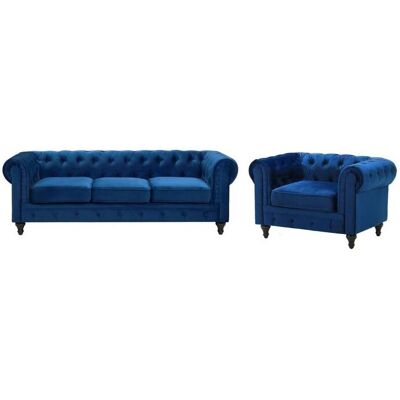 Conjunto de salón Chesterfield de terciopelo Beliani - Sofá y sillón Conjunto de salón Chesterfield de terciopelo Beliani - Sofá y sillón