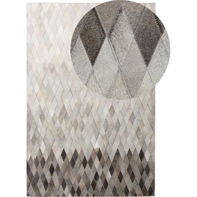 Beliani Lederteppich Weiß und Grau 140 x 200 cm MALDAN - Teppich Beliani Lederteppich Weiß und Grau 140 x 200 cm MALDAN - Teppich