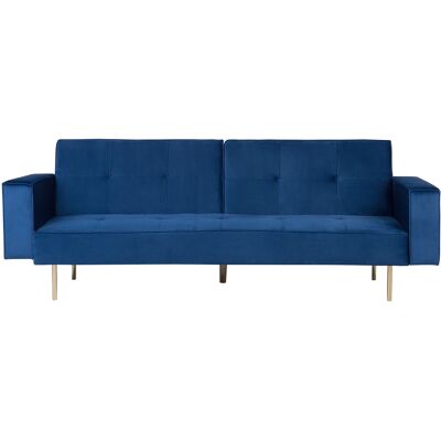 Sofá Cama Azul Marino de Terciopelo Beliani - 3 Plazas Modernas Sofá Cama Azul Marino de Terciopelo Beliani - 3 Plazas Modernas