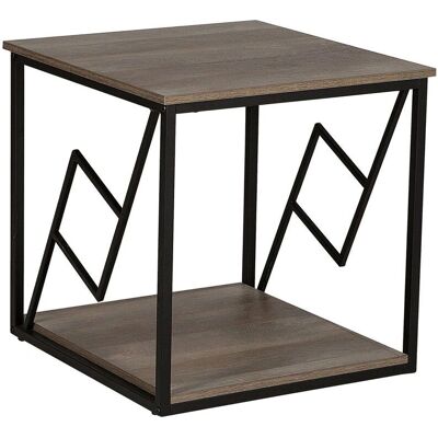 Tavolino Beliani Legno Scuro Cornice Nera - Quadrato Moderno Industriale - 56x56cm Tavolino Beliani Legno Scuro Cornice Nera - Quadrato Moderno Industriale - 56x56cm