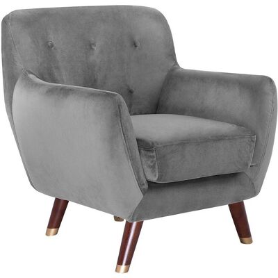 Sillón de Terciopelo Gris con Botones y Patas de Madera - Armchair Sillón de Terciopelo Gris con Botones y Patas de Madera - Armchair