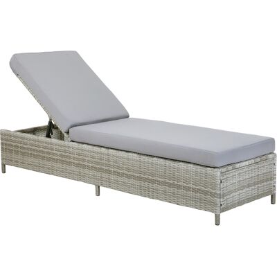 Tavolino da giardino in rattan grigio con cuscino - Poltrona lunga Tavolino da giardino in rattan grigio con cuscino - Poltrona lunga