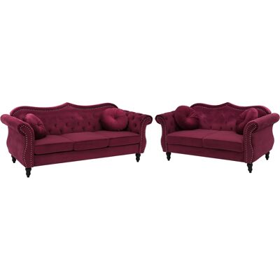Conjunto de sala de estar en terciopelo rojo oscuro 2 y 3 plazas - Beliani Conjunto de sala de estar en terciopelo rojo oscuro 2 y 3 plazas - Beliani