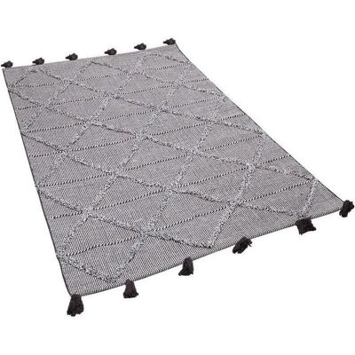 Alfombra marrón Beliani 140 x 200 cm Patrón geométrico con borlas Estilo oriental - Alfombra Alfombra marrón Beliani 140 x 200 cm Patrón geométrico con borlas Estilo oriental - Alfombra