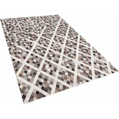 Beliani Alfombra de Cuero - Patrón Geométrico - 140x200 cm Beliani Alfombra de Cuero - Patrón Geométrico - 140x200 cm