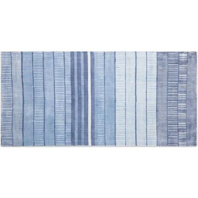 Alfombra de Viscosa Azul Beliani - Patrón Geométrico, 80x150cm Alfombra de Viscosa Azul Beliani - Patrón Geométrico, 80x150cm