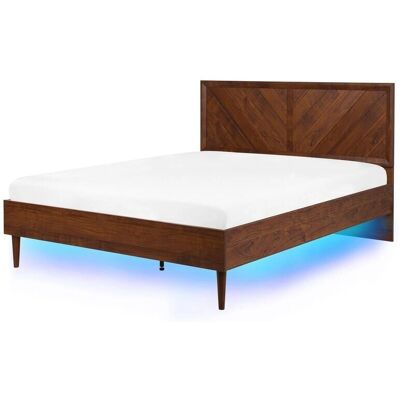Beliani Sänky LED-valaistuksella Tummasta Puusta MIALET - EU Tuplalevy Sänky Beliani Sänky LED-valaistuksella Tummasta Puusta MIALET - EU Tuplalevy Sänky