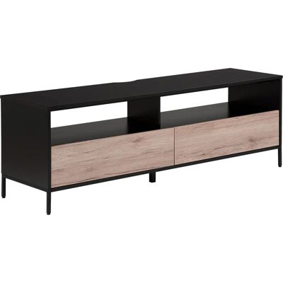 Beliani TV Stand Light Wood with Black for up to 70ʺ TV Media Unit with 2 Drawers Shelves - TV Stand Beliani TV Stand Light Wood with Black for up to 70ʺ TV Media Unit with 2 Drawers Shelves - TV Stand