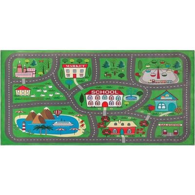 Alfombra infantil de poliéster verde con mapa de ciudad - Tapete de juego Alfombra infantil de poliéster verde con mapa de ciudad - Tapete de juego