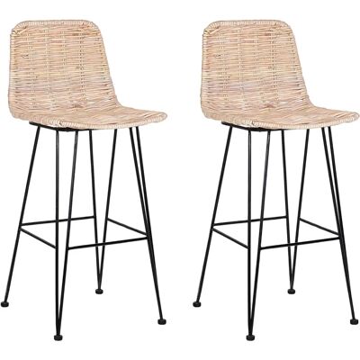 Beliani Set di 2 Sedie da Bar in Rattan - Design Rustico Boho Interno Beliani Set di 2 Sedie da Bar in Rattan - Design Rustico Boho Interno