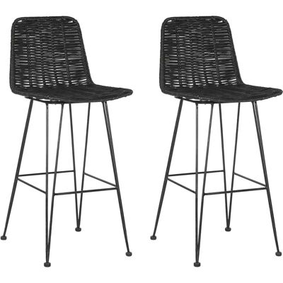 Beliani Set di 2 Sedie da Bar in Rattan Nero - Design Rustico Interno Beliani Set di 2 Sedie da Bar in Rattan Nero - Design Rustico Interno