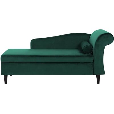 Beliani Chaise Longue de Terciopelo Verde con Almacenamiento - 70x77x160 Beliani Chaise Longue de Terciopelo Verde con Almacenamiento - 70x77x160