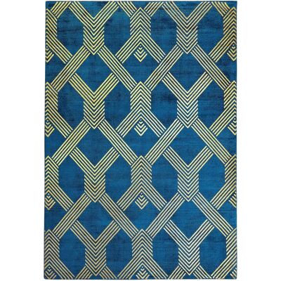 Beliani Viskose Teppich - Blau mit Goldmuster - 140x200cm - Moderner Glam Stil Beliani Viskose Teppich - Blau mit Goldmuster - 140x200cm - Moderner Glam Stil