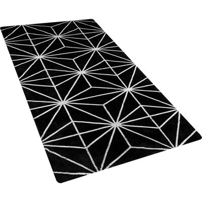 Beliani Alfombra negra plateada con patrón geométrico de viscosa y algodón 80x150 - Tapete Beliani Alfombra negra plateada con patrón geométrico de viscosa y algodón 80x150 - Tapete