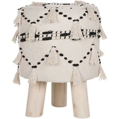 Beliani Pouf Beige - Coton, Pieds en Eucalyptus, Franges - Pouf - Publicité Beliani Pouf Beige - Coton, Pieds en Eucalyptus, Franges - Pouf - Publicité