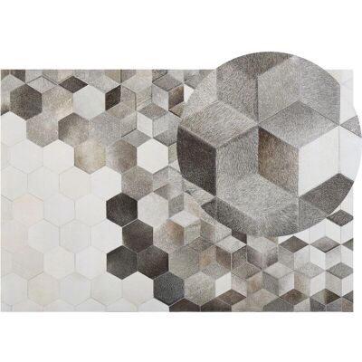 Tapis en Cuir de Vache Beliani Gris - Motif Géométrique 140x200 cm - Publicité Tapis en Cuir de Vache Beliani Gris - Motif Géométrique 140x200 cm - Publicité