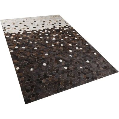Alfombra de cuero de vaca Beliani - Marrón y Beige Patrón Hexagonal Alfombra de cuero de vaca Beliani - Marrón y Beige Patrón Hexagonal