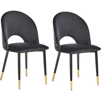 Beliani Set di 2 sedie da pranzo in velluto nero - Glamour retrò Beliani Set di 2 sedie da pranzo in velluto nero - Glamour retrò