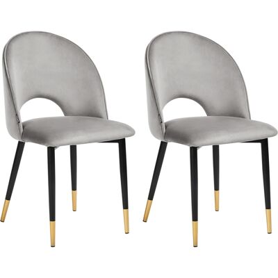 Beliani Set di 2 Sedie da Pranzo - Velluto Grigio - Glamour Retrò Beliani Set di 2 Sedie da Pranzo - Velluto Grigio - Glamour Retrò