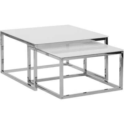 Set di Tavolini Beliani - Vetro Temperato, Cornice Argento, Stile Minimalista Set di Tavolini Beliani - Vetro Temperato, Cornice Argento, Stile Minimalista