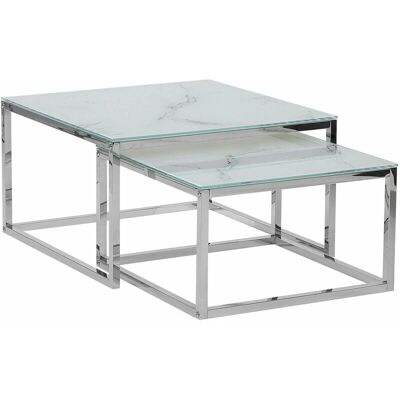 Beliani Set di 2 Tavolini da Caffè con Top Bianco Effetto Marmo Struttura Argento - Tavolini da Caffè Beliani Set di 2 Tavolini da Caffè con Top Bianco Effetto Marmo Struttura Argento - Tavolini da Caffè