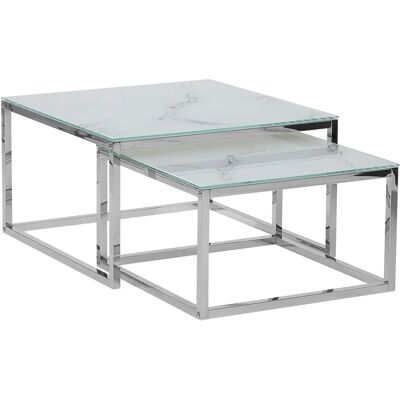 Beliani Ensemble de 2 Tables d'Appoint avec Plateau Blanc Effet Marbre Cadre Argenté - Ensemble de Tables - Publicité Beliani Ensemble de 2 Tables d'Appoint avec Plateau Blanc Effet Marbre Cadre Argenté - Ensemble de Tables - Publicité