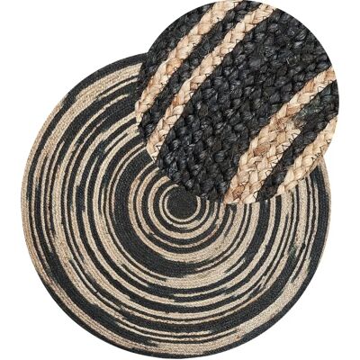 Tapis rond beige et noir en jute 140 cm - Style boho rustique - Publicité Tapis rond beige et noir en jute 140 cm - Style boho rustique - Publicité