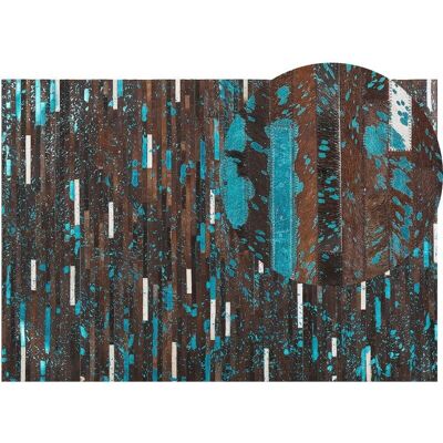 Alfombra de piel de vaca Beliani - Patchwork marrón y azul 160x230cm Alfombra de piel de vaca Beliani - Patchwork marrón y azul 160x230cm