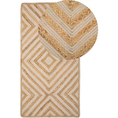 Alfombra de algodón beige con patrón geométrico 80 x 150 cm Beliani Alfombra de algodón beige con patrón geométrico 80 x 150 cm Beliani