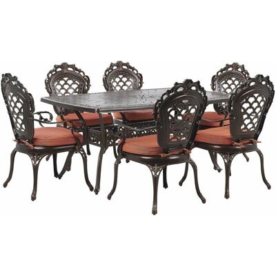 Set da pranzo da giardino Beliani LIZZANO - 6 posti vintage alluminio marrone tavolo sedie Set da pranzo da giardino Beliani LIZZANO - 6 posti vintage alluminio marrone tavolo sedie