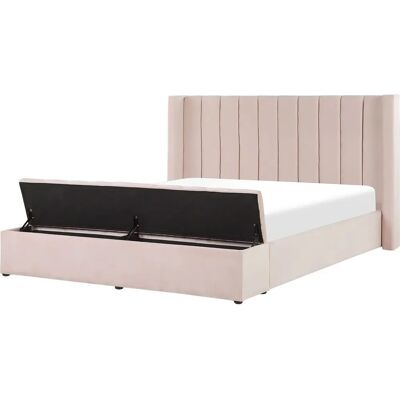 Beliani Pastell Pink Velour King Size Sänky med Förvaringsbänk - Sänky Beliani Pastell Pink Velour King Size Sänky med Förvaringsbänk - Sänky