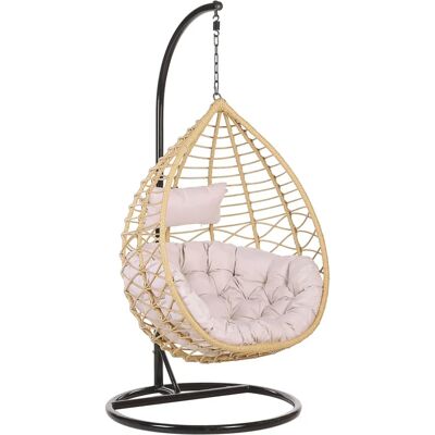 Beliani Hanging Chair Beige - Rattan - Indoor-Outdoor - Basket Shape - 97x199x100 Beliani Hanging Chair Beige - Rattan - Indoor-Outdoor - Basket Shape - 97x199x100