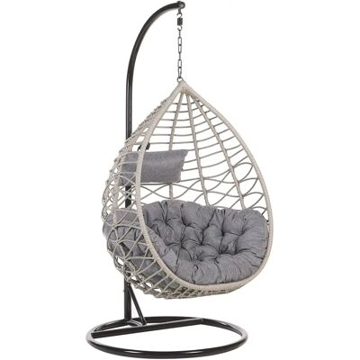 Sedia sospesa grigia Beliani - Rattan e metallo per interno ed esterno Sedia sospesa grigia Beliani - Rattan e metallo per interno ed esterno