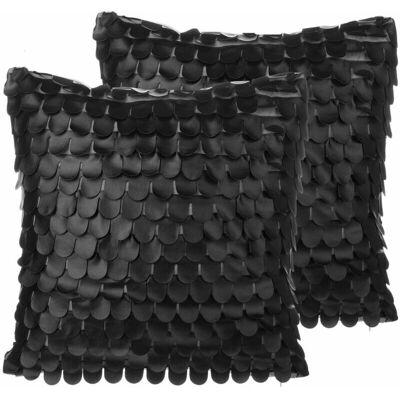 Beliani Ensemble de 2 Coussins Décoratifs - Faux cuir noir 45x45cm - Publicité Beliani Ensemble de 2 Coussins Décoratifs - Faux cuir noir 45x45cm - Publicité
