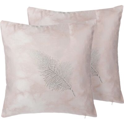 Cuscini rosa con piume e piante di Beliani - Set da 2 45x45 cm Cuscini rosa con piume e piante di Beliani - Set da 2 45x45 cm