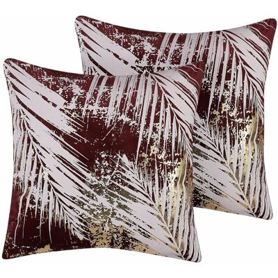 Beliani Coussins en Velours Bordeaux Feuille de Palmier - Décoration - Publicité Beliani Coussins en Velours Bordeaux Feuille de Palmier - Décoration - Publicité