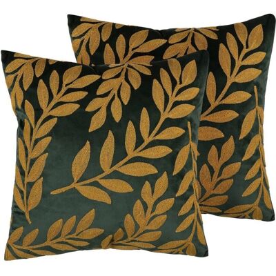 Beliani Cojines Decorativos de Terciopelo Verde con Patrón de Hojas - 45x45cm Beliani Cojines Decorativos de Terciopelo Verde con Patrón de Hojas - 45x45cm