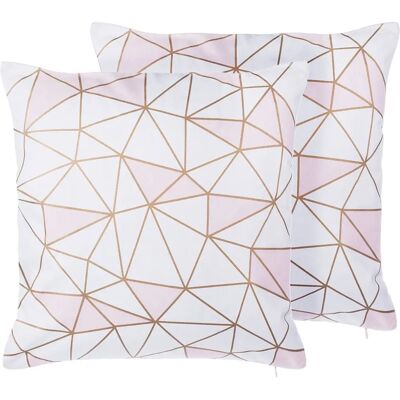 Beliani Ensemble de 2 Coussins en Coton Rose avec Motif Géométrique - Coussins - Publicité Beliani Ensemble de 2 Coussins en Coton Rose avec Motif Géométrique - Coussins - Publicité