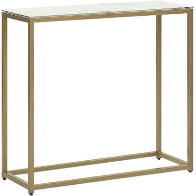 Console Beliani effetto marmo bianco con vetro temperato e base in metallo dorato - DELANO Console Beliani effetto marmo bianco con vetro temperato e base in metallo dorato - DELANO