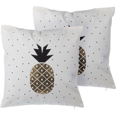Ensemble de 2 coussins Beliani motif ananas et plantes - Publicité Ensemble de 2 coussins Beliani motif ananas et plantes - Publicité